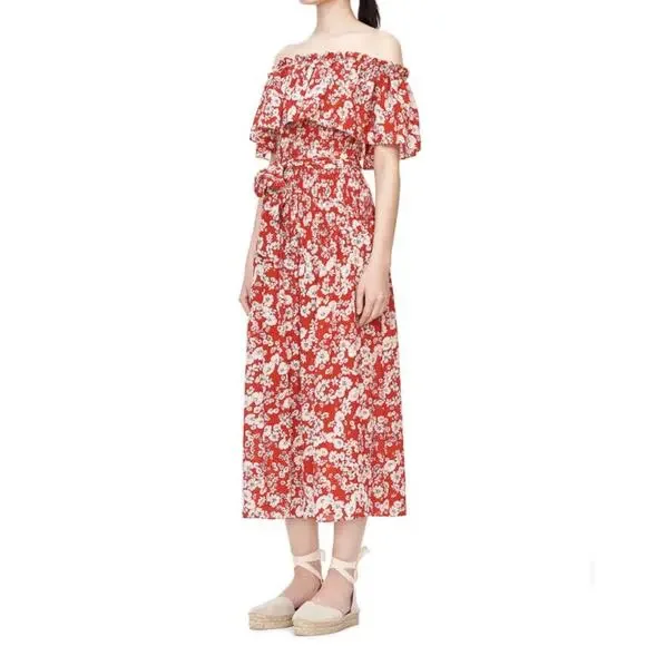 Rebecca Taylor 100% Silk Red Floral Dress Size 2 - Picture 2 of 10